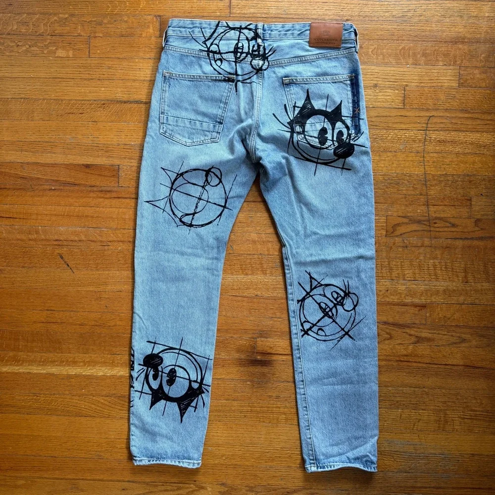 Scotch & Soda Felix the Cat Ralston Slim Fit Graphic Jeans Mens Light Blue 32x32